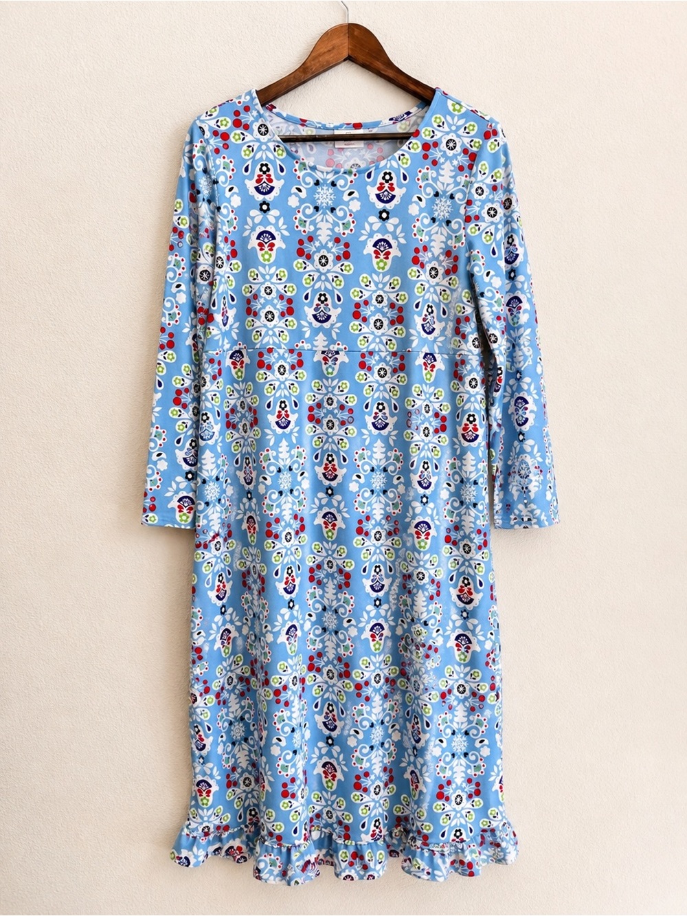 Hanna Andersson Nordic Folk Dress Large Scandi Winter Christmas Ruffle Blue J18